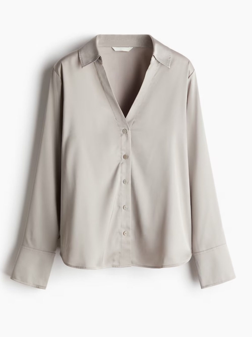 H&M Silky V-Neck Button Down Blouse in Light Taupe